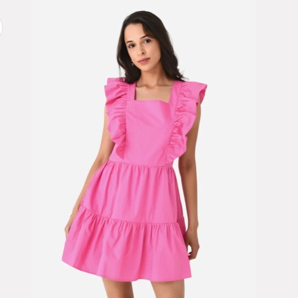 Deluc Tucsana Pink Ruffle Tiered Mini Dress XS NWT Square Neck Feminine Summer